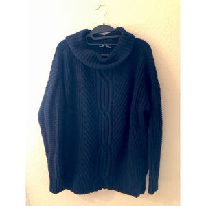 Lands End Cowl Neck cable navy knit sweater size small